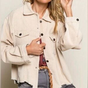 POL Cream Corduroy Jean Jacket
